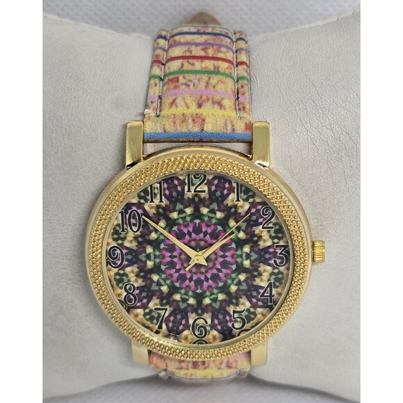 Women's Colorful Mandala Dial Cork Imitation Strap Retro Style Watch 11 - Picture 4 of 9